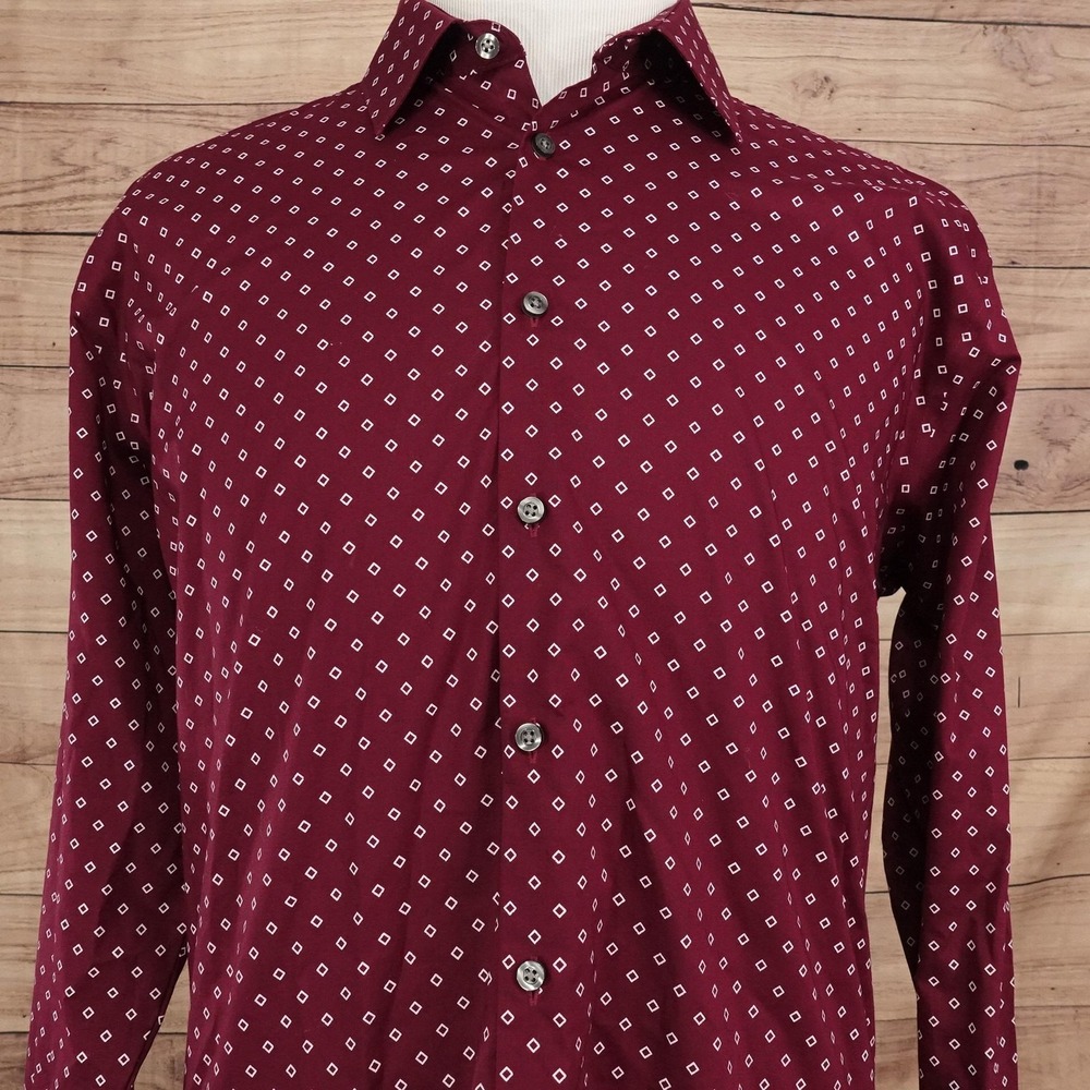 J. Ferrar Dress Shirt Mens 17-17.5 32/33 XL Slim Fit Red Geometric Stretch